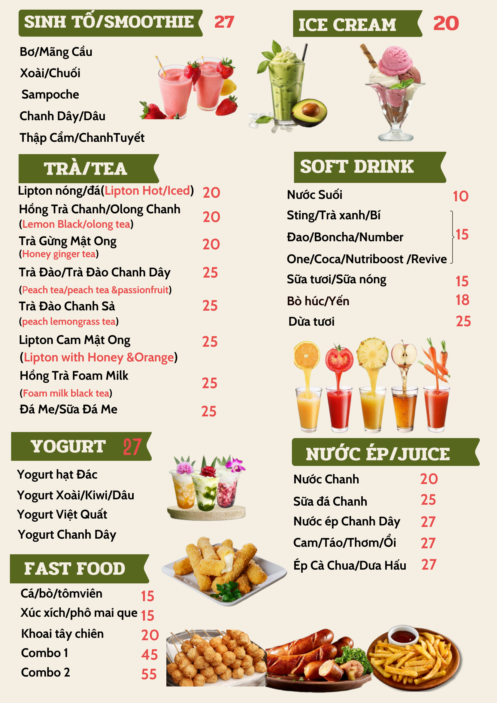 Menu Chill Cafe - Cà phê, Trà, Yogurt